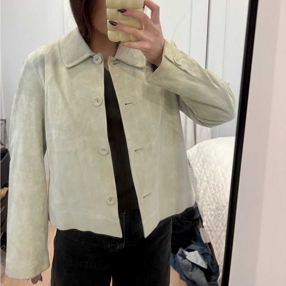 Mint Green/Cream colored 100% Genuine Suede Jacket